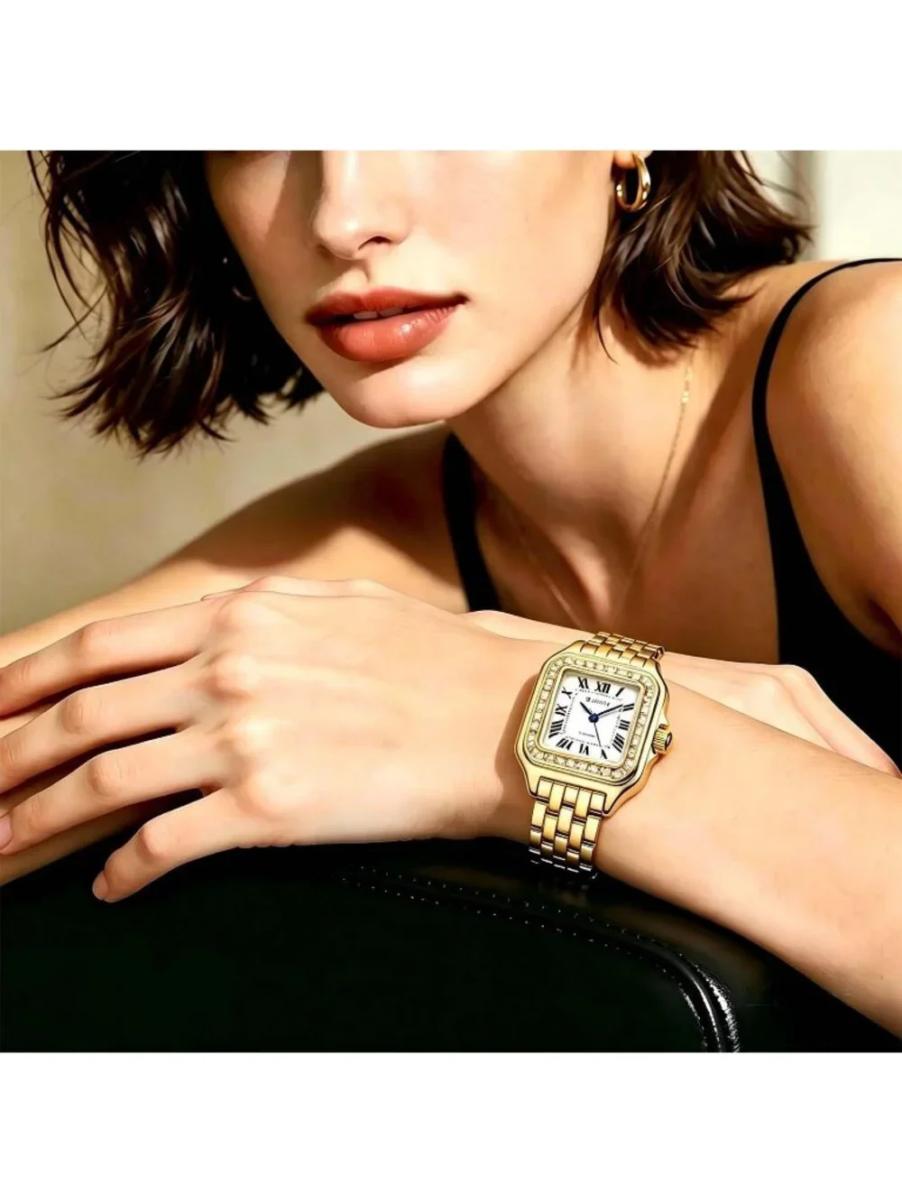 Women's Gold Roman Dial Bangle Stainless Steel 2 Bracelets Set Ladies Wristwatch